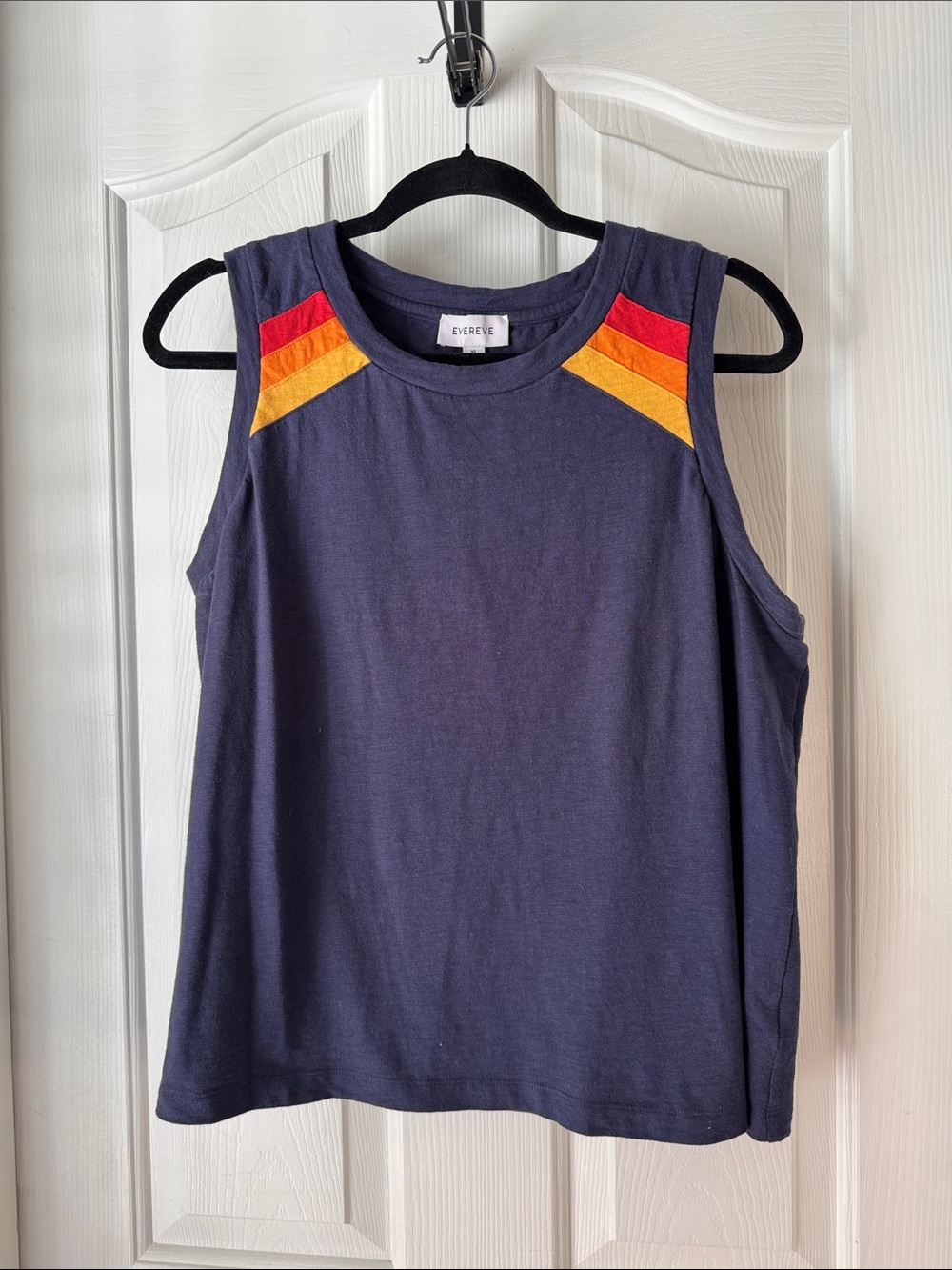 Evereve Navy Tank with Red and Orange Shoulder Stripes
